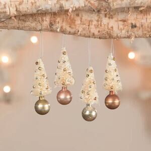 Bethany Lowe Set of 4 Metallic Bottle Brush and Baubles Christmas Tree Ornaments